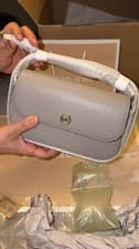 Image of Michael Kors Jet Set Travel Small Flap Crossbody Bag Pearl Grey BNWT MK Logo