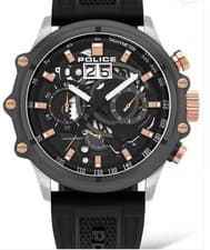 Image of Police PL16018JSTU13P Luang Chronograph Tri-Tone Watch w/ Black Silicone Band