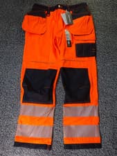Image of Portwest PW3 T501 Hi Vis Holster Pocket Work Trousers Orange / Navy. W36 L31-33