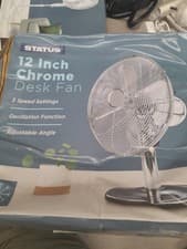 Image of Desk Fan, 12 Inch, 40 W, Oscillating, 3 Speeds, Chrome, Igenix *Damaged Box*