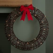 Image of 50cm Battery Operated Light up Christmas Wreath with Red Bow & Warm White LEDs