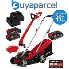 Image of Einhell Cordless 36v Lawnmower 33cm Cut Brushless + Grass Trimmer 3x Batteries