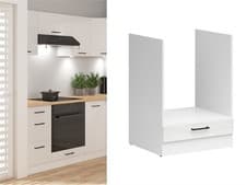 Image of Kitchen Oven Housing Unit 600mm Cupboard Chalk White Gloss 60cm Drop Door Junona