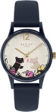 Image of Radley Say It with Flowers Ladies Navy Silicone Strap Floral Kissing Dogs Watch