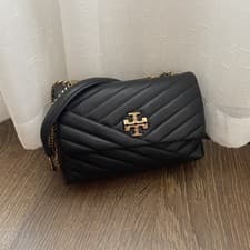 Image of Tory Burch Kira Chevron Small Convertible Shoulder Crossbody Bag Black Lambskin