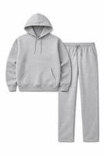 Image of Unisex Grey Tracksuit Set 100% Cotton Fleece 350 GSM Heavyweight Hoodie Joggers