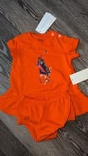 Image of Ralph Lauren Bloomers & Dress Age 3 Months 100% Cotton Orange