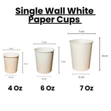 Image of Single Wall White Disposable Paper Cups 4oz/6oz/7oz for Hot &Cold Drink Takeaway