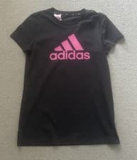 Image of Girls Adidas T-shirt Originals Trefoil Logo Junior Top  Black with pink BNWT