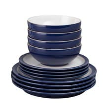 Image of Denby - Elements Dark Blue Dinner Set For 4 - 12 Piece Ceramic Tableware Set -