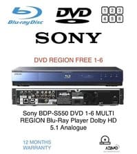 Image of Sony BDP-S550 DVD 1-6 MULTI REGION Blu-Ray Player 5.1 Analogue Warranty
