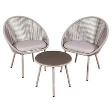 Image of Steel Bistro Set with Tempered Glass Top, 3 Piece, Como - Grey