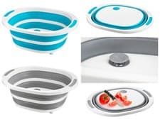 Image of 7L Silicone Collapsible Washing Up Bowl with Plugged Drain Basin Camping Compact