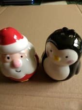 Image of Ceramic Christmas Salt and Pepper Shakers Pots Cruet Set Santa Penguin NEW