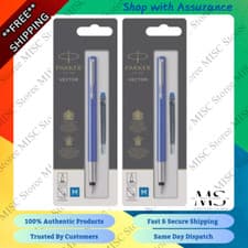 Image of 2x Parker Vector Fountain Pen Blue/Stainless Steel Barrel Blue Ink S0881011-NEW