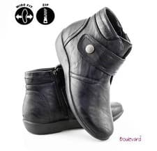 Image of Womens Ladies Extra Wide Fit Flat Heel Work Walking Zip Ankle Boots Shoes Size
