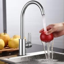 Image of Kitchen Sink Mixer Taps Swivel Spout Single Lever Tap Mono Chrome Faucet Modern