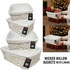 Image of WHITE WICKER WILLOW STORAGE BASKETS W LINING XMAS GIFT MAKE YOUR OWN HAMPER