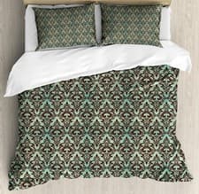 Image of Damask Duvet Cover Set Leaves Buds Ornate Style