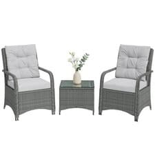 Image of Outsunny 3 Pieces Rattan Bistro Set, Wicker Garden Furniture Set, Light Grey