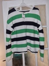 Image of Barbour® Green Marine Stripe Knitted 100% Cotton Jumper Size 10