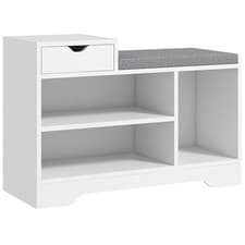 Image of HOMCOM Upholstered Entryway Shoe Bench with Storage Drawer Open Shelf White