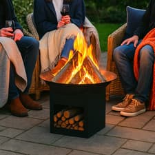 Image of Fire Pit Large Garden & Patio Modern Square Outdoors Black Log Store Wood Burner