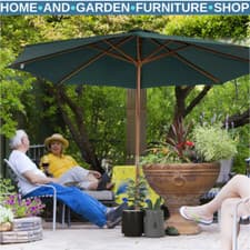 Image of 3 m Wooden Garden Parasol Patio Umbrella with Rope Pulley Mechanism and 8 Ribs