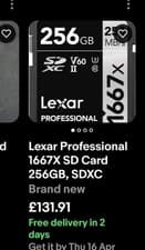 Image of Lexar 256GB Professional Silver Pro SDXC UHS-II U3 V60 R: 280 MB/s Memory Card