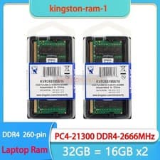 Image of Kingston 32GB 260-Pin DDR4 SO-DIMM 2666MHz PC4-2666 21300 Laptop Memory 16GBx2