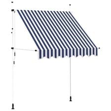 Image of Manual Awning Retractable Outdoor Garden Door Shade Window Canopy Blue White