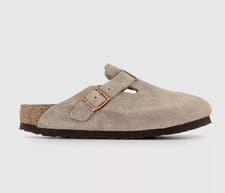 Image of Birkenstock Boston Soft Footbed Taupe Suede Leather Clogs BRAND NEW