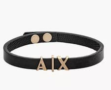 Image of New Armani Exchange AXG0055710 Black Leather Bracelet *BNWT*