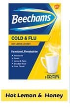 Image of Beechams Cold & Flu Hot Lemon & Honey – 5 Sachets x 1 Pack Expiry Long Date