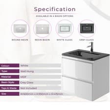 Image of 600mm White Vanity Unit Bathroom Sink Wall Hung Floor Standing With Basin