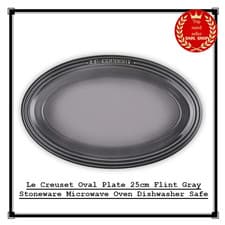 Image of Le Creuset Oval Plate 25cm Flint Gray Stoneware Microwave Oven Dishwasher Safe