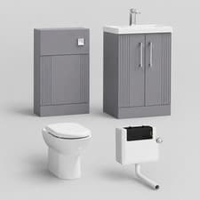 Image of 500mm WC Unit & Vanity Unit Set BTW Toilet D Shape Pan Cistern  Satin Grey-Flute