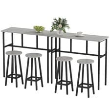 Image of HOMCOM 6-Piece Industrial Bar Table Set, 2 Kitchen Tables with 4 Stools, Grey