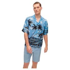 Image of BOSS Men's Regular Fit Lars O Tropical Print Shirt in Open Blue-XL