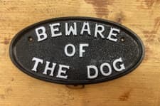 Image of Beware of the Dog Sign Antique Finish Sign Plaque Metal Wall Decor Gift Home UK