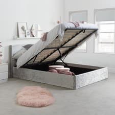Image of Berlin Fabric Ottoman Storage Bed– Grey Crushed Velvet 3ft , 4ft , 4ft6, 5ft