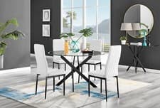 Image of Novara Black Leg Round Glass Top Dining Table & 4 Black Leg Chairs Furniture Set