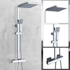 Image of Bathroom Thermostatic Exposed Shower Mixer Twin head Square Bar Set Chrome/Black
