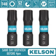 Image of 3 x T40 Torx 25mm 1" Impact Screwdriver Bits Star Magnetic 1/4" Universal KELSON