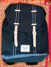 Image of HERSCHEL SUPPLY COMANY RETREAT RUCKSACK Laptop BLACK Denim Leather BNWT