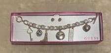 Image of SET OF GUESS LOS ANGELES MULTI CHARM BRACELET WITH POST EARRINGS NEW