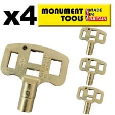 Image of 4x Monument Radiator Bleed Plumbing Key - Balance, Drain Off & Lockshield Valves