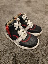 Image of Clarks Fawn Peak T Boys Toddler Navy Retro Leather Trainers UK Size 4F RRP £50