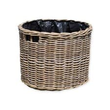 Image of Grey & Buff Rattan Lined Planter Round Woven Outdoor Garden Flower Plant Pot