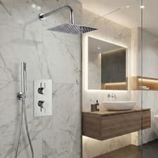 Image of Concealed Thermostatic Mixer Shower Valve 2 Outlets Square Thin & Head Handset